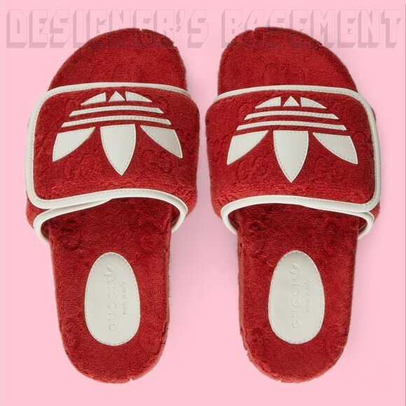 GUCCI x Adidas woman 36 EU- 6 US Red GG Sponge & Trefoil platform Slide sandals - Picture 14 of 14